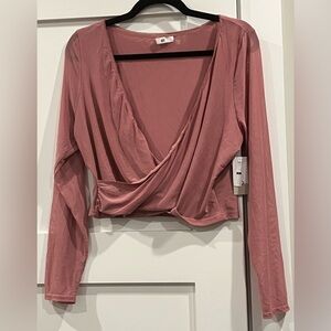 NWT Bp. Nordstrom Long Sleeve Mesh Cross-Over Top in Dusty Rose - Size XL